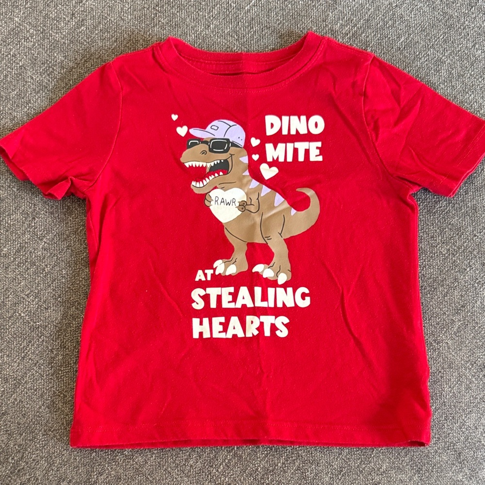 Red Dinosaur Valentines Kids T-Shirt 3T